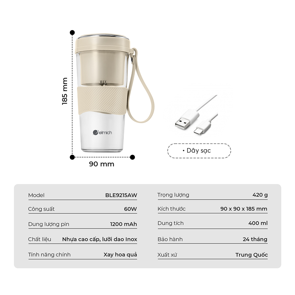 Máy xay sinh tố cầm tay 400ml Elmich BLE9215DB 17 Ble 9215aw Profile 19